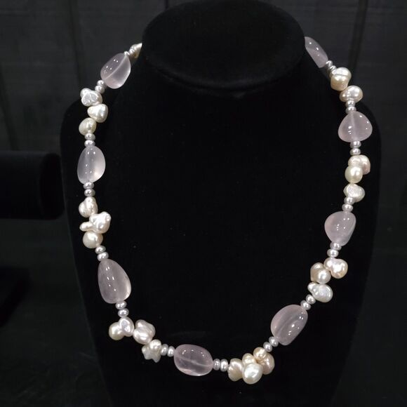 (4) Gemstone Agate Chunky Necklaces Set Statement Tigers Eye Pearls Rose Quartz - Picture 16 of 16